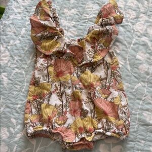 Kate Quinn Floral Kids One Piece - Yellow, Pink, Brown